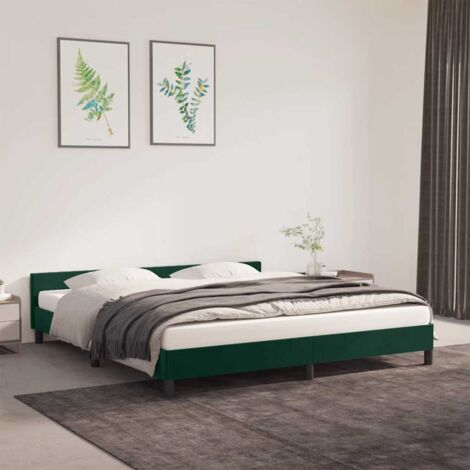 Lit adulte avec tête de lit - Cadre de lit - Lit simple Vert foncé 160x200 cm Velours -77152 (1/5)