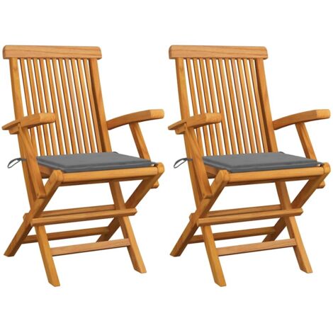 Lot de 2 Chaises/Fauteuils de jardin avec coussins gris Bois de teck massif -TF77481 (1/5)