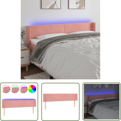 The Living Store Tête de lit à LED Rose 203x16x78/88 cm Velours - Tête De Lit Led - Tête De Lit Velours - Tête De Lit Moderne - Éclairage Led - Têtière De Lit (1/5)