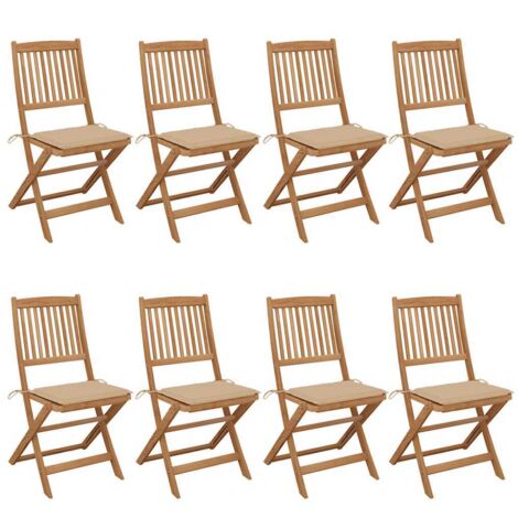 Lot de 8 Chaises pliables de jardin,Fauteuils d'extérieur avec coussins Bois d'acacia -TF49850 (1/5)