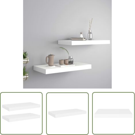 The Living Store Étagères murales flottantes 2 pcs blanc 50x23x3,8 cm MDF - Étagères Murales - Étagères Flottantes - Décoration Murale - Rangement Mural - Meubles Blancs (1/5)