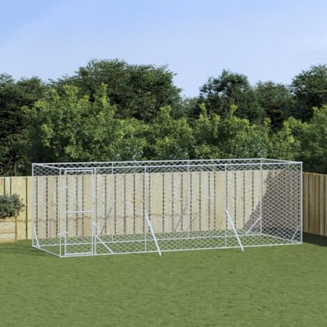 Chenil d'extérieur, Enclos Parc Cage pour animaux pour chiens argenté 6x2x2 m acier galvanisé LKF47652 (1/4)