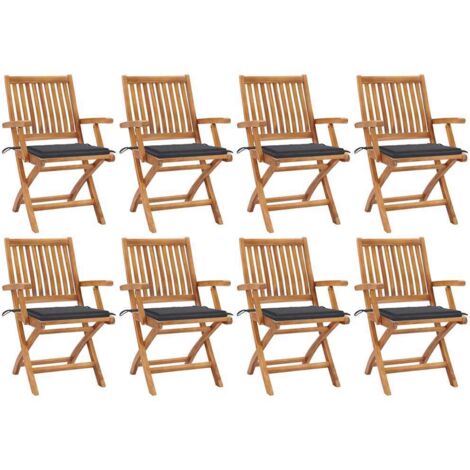 Lot de 8 Chaises pliables de jardin avec coussins,Fauteuils d'extérieur Teck solide -TF47738 (1/5)