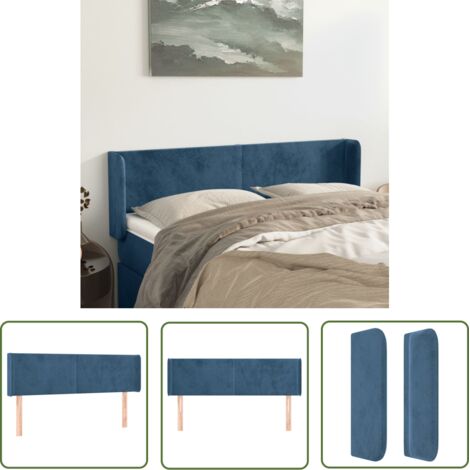 The Living Store Tête de lit avec oreilles Bleu foncé 147x16x78/88 cm Velours - Tête De Lit - Literie - Meuble Chambre - Velours - Têtière Lit (1/5)