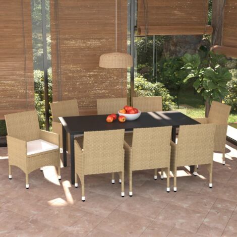 Lot de 9 Ensemble à dîner de jardin et coussins,Meubles à dîner Poly rotin Beige -79588 (1/5)