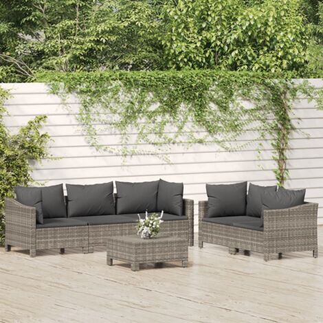 Salon de jardin 6 pcs,Mobilier de terrasse,Table et Chaise pour Relax avec coussins Gris Résine tressée -YZ955253 (1/5)