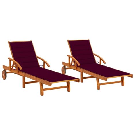 Chaises longues 2 pcs,Transat relax,Fauteuil de jardin Moderne avec coussins Bois d'acacia solide GF70667 (1/5)