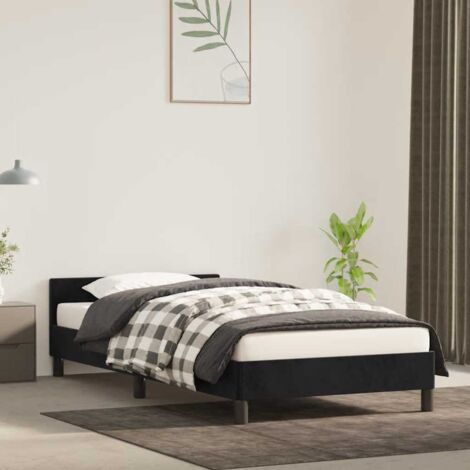 Lit adulte avec tête de lit - Cadre de lit - Lit simple Noir 80x200 cm Velours -13042 (1/5)