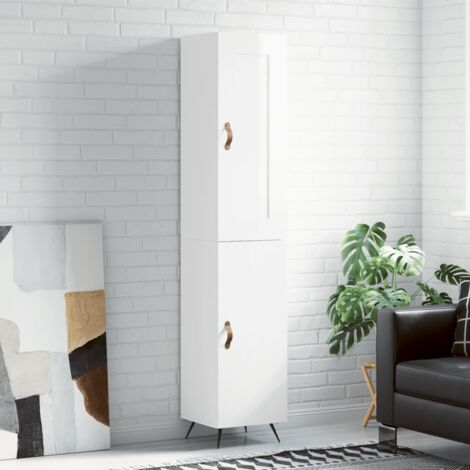Buffet haut, Meuble de Rangement, Armoire de Cuisine Blanc brillant 34,5x34x180 cm Bois d'ingénierie NKK96668 (1/5)