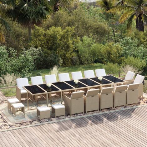 19 pcs Ensemble à manger de jardin, Mobilier à dîner, Table et Chaises à Manger coussins Résine tressée Beige MKPO23356 (1/5)