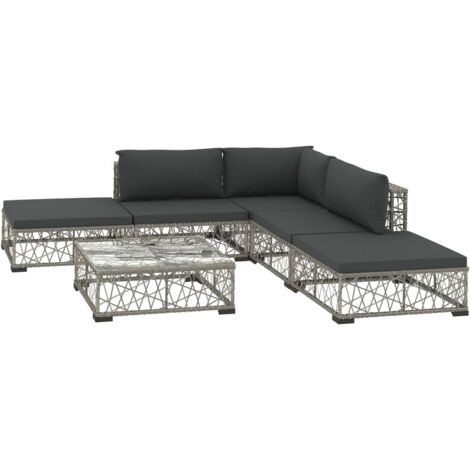 6 pcs Salon de jardin, Ensemble table et chaises de jardin, Meuble de jardin avec coussins Résine tressée Gris MKW234231 (1/5)