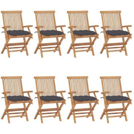 Lot de 8 Chaises/Fauteuils de jardin avec coussins anthracite Teck massif -TF76497 (1/5)