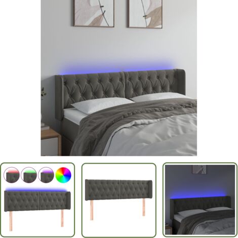 The Living Store Tête de lit à LED Gris foncé 147x16x78/88 cm Velours - Tête De Lit Led - Tête De Lit Velours - Tête De Lit Moderne - Éclairage Led - Têtière De Lit (1/5)