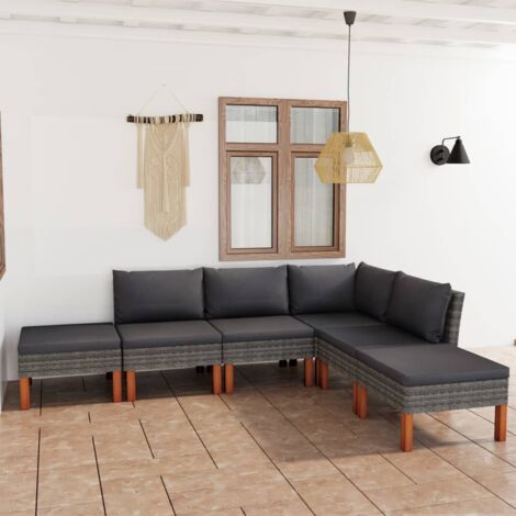 6 pcs Salon de jardin, Ensemble table et chaises de jardin, Meuble de jardin avec coussins Résine tressée Gris MKW940052 (1/5)
