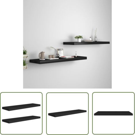 The Living Store Étagères murales flottantes 2 pcs noir 90x23,5x3,8 cm MDF - Étagères Murales - Étagères Flottantes - Décoration Murale - Rangement Mural - Meubles Noirs (1/5)