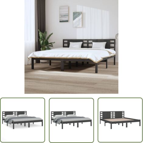 The Living Store Cadre de lit sans matelas gris 200x200 cm bois massif de pin - Cadre De Lit - Lit Double - Lit En Bois - Bois Massif - Chambre À Coucher (1/5)