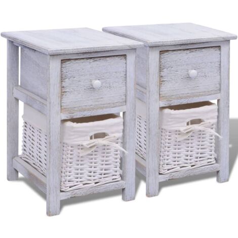 Lot de 2 Tables de chevet Tables d'appoint  Tables de nuit Bois Blanc 96759 (1/5)