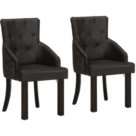 Lot de 2 Chaises à manger,Chaises à dîner noir cuir de chèvre véritable HH62430 (1/5)