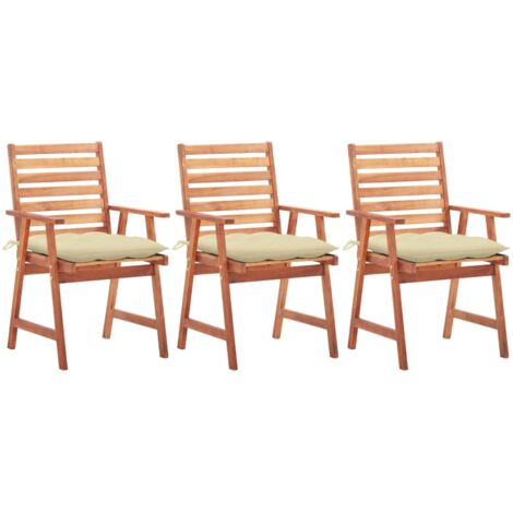 Lot de 3 Chaises à dîner d'extérieur,Fauteuils de Salle à Manger avec coussins Acacia massif -TF18000 (1/5)