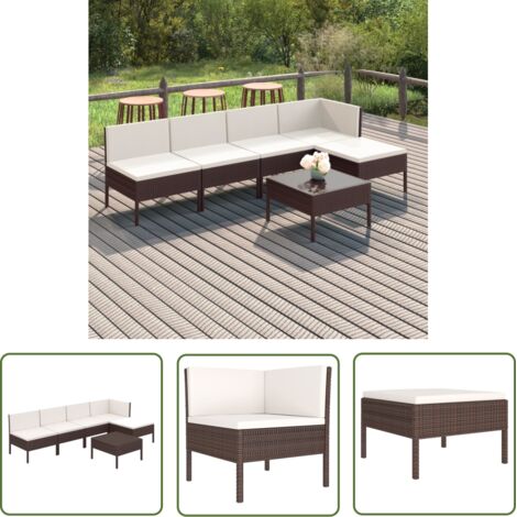 The Living Store Salon de jardin 6 pcs avec coussins Résine tressée Marron - Salon De Jardin - Mobilier De Jardin - Set De Salon De Jardin - Meubles D'extérieurs - Résine Tressée (1/5)