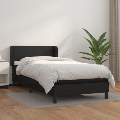Lit Adulte Fonctionnel - Lit à sommier tapissier avec matelas pour Couchage Noir 80x200cm Similicuir BV95145 (1/5)