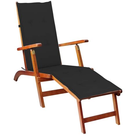 Chaise de terrasse,Fauteuil confortable de Jardin avec repose-pied et coussin Acacia solide -BV78213 (1/5)