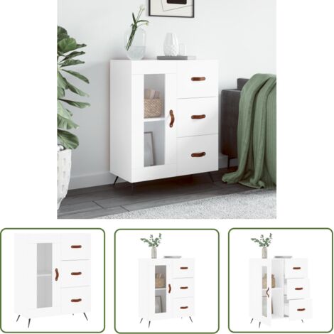 The Living Store Buffet blanc 69,5x34x90 cm bois d'ingénierie - Buffet - Meuble De Rangement - Commode - Mobilier - Cuisine (1/5)