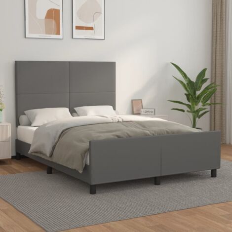 Lit double-140 x 190 cm, Cadre de lit avec tête de lit, Lit adulte, Structure de lit Gris 140x190 cm Similicuir PDKEI88494 (1/5)