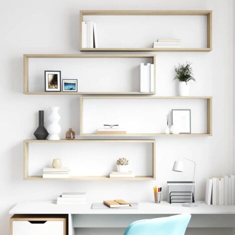 Lot de 4 Étagères cube murales,faciles à nettoyer Meuble de Rangement Moderne Chêne Sonoma 100x15x30 cm Aggloméré -BV86966 (1/5)