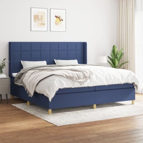 Lit adulte Moderne,Lit à sommier tapissier et matelas Bleu 200x200 cm Tissu -88507 (1/5)