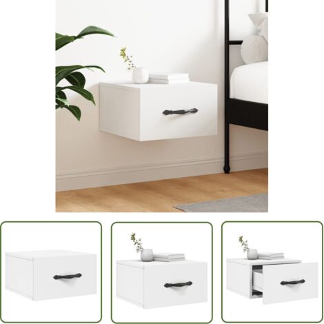 The Living Store Table de chevet murale blanc 35x35x20 cm - Table De Chevet Murale - Meuble De Rangement Mural - Étagère Murale - Commode Murale - Design Moderne (1/5)