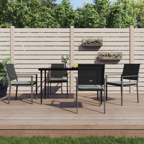 Lot de 4 Chaises/Fauteuils Modernes de jardin et coussins noir 54x62,5x89 cm rotin -TF76189 (1/5)