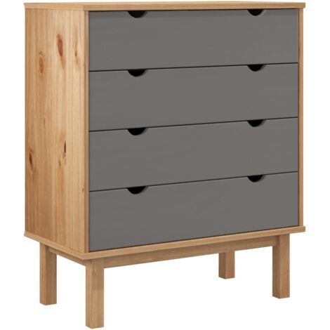 Commode OTTA Marron et gris 76,5x39,5x90 Bois de pin massif (1/5)