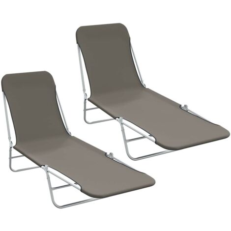 Chaises longues - Transat relax - Fauteuil de jardin Moderne pliables 2 pcs Acier et tissu Gris GF33626 (1/5)