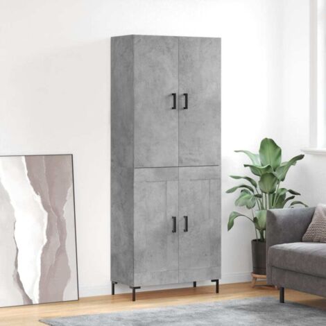 Buffet haut, Meuble de Rangement, Armoire de Cuisine Gris béton 69,5x34x180 cm Bois d'ingénierie NKK13046 (1/5)