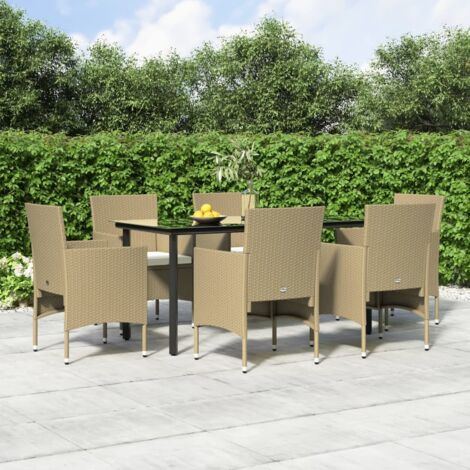 Ensemble Table et Chaise de Jardin Mobilier de salle à manger de jardin coussins 7 pcs Beige/noir 12170 (1/5)