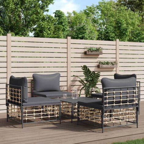 Salon de jardin 5 pcs,Mobilier de terrasse,Table et Chaise pour Relax avec coussins anthracite résine tressée -YZ244399 (1/5)