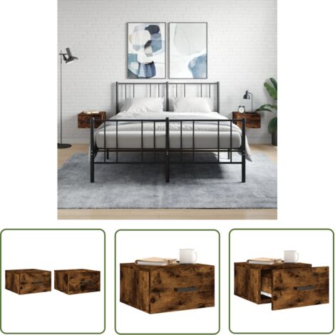 The Living Store Tables de chevet murales 2 pcs chêne fumé 35x35x20 cm - Table De Chevet Murale - Meuble De Rangement Mural - Étagère Murale - Commode Murale - Déco Murale (1/5)