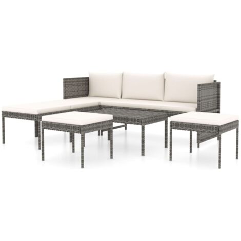 Salon de jardin 6 pcs avec coussins résine tressée gris (1/5)