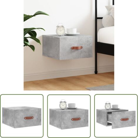 The Living Store Table de chevet murale gris béton 35x35x20 cm - Table De Chevet Murale - Meuble De Rangement Mural - Étagère Murale - Commode Murale - Déco Murale (1/5)