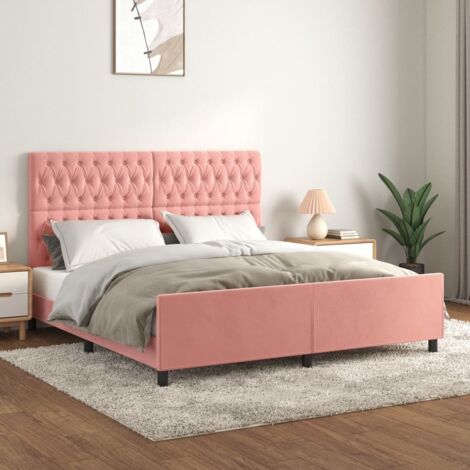Lit adulte avec tête de lit pour Couchage,Cadre de lit Rose 180x200 cm Velours -BV50118 (1/5)