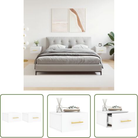 The Living Store Tables de chevet murales 2 pcs blanc 35x35x20 cm - Table De Chevet Murale - Meuble De Rangement Mural - Étagère Murale - Commode Murale - Déco Murale (1/5)