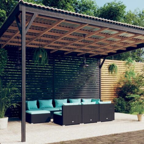 Salon de jardin 10 pcs,Mobilier de terrasse,Table et Chaise pour Relax avec coussins Noir Résine tressée -YZ747708 (1/5)