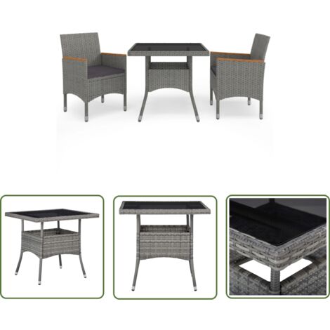 The Living Store Ensemble à manger de jardin 3 pcs Gris Résine tressée et acacia - Salon De Jardin - Mobilier De Jardin - Set De Repas Extérieur - Table Et Chaises - Table Basse (1/5)