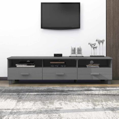 Meuble TV de Salon Armoire Télévision Banc TV HAMAR Gris foncé 158x40x40 cm Bois massif de pin -FR79143 (1/5)