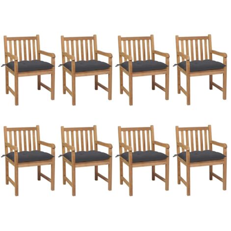 Chaises/Fauteuils de jardin 8 pcs avec coussins anthracite Teck solide -TF94076 (1/5)