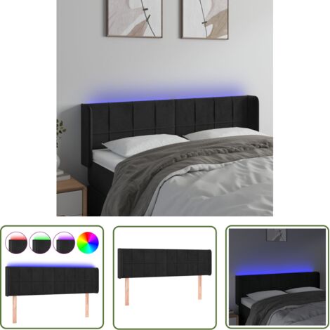 The Living Store Tête de lit à LED Noir 147x16x78/88 cm Velours - Tête De Lit Led - Tête De Lit Velours - Tête De Lit Moderne - Éclairage Led - Tête De Lit Réglable (1/5)