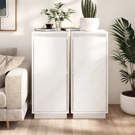 Lot de 2 Buffets Vintages,Enfilades Blanc 31,5x34x75 cm Bois massif de pin -TZ15116 (1/5)