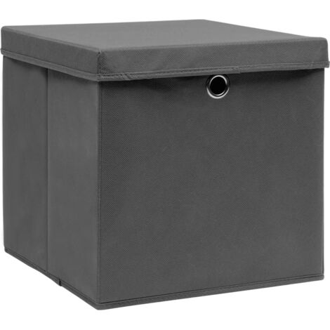 4 pcs Boîtes de rangement avec couvercles, Coffres de rangement 28x28x28 cm Gris LKF95929 (1/5)