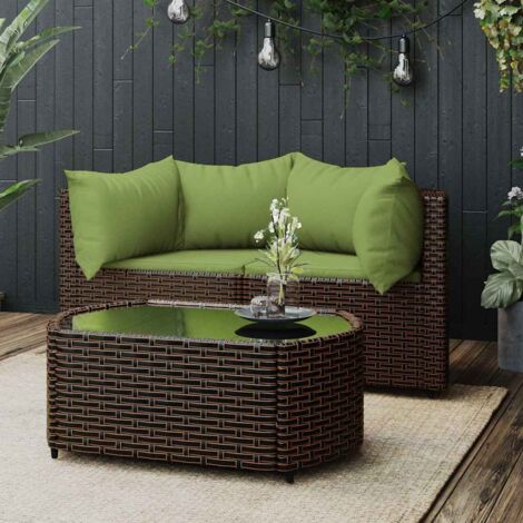 3 pcs Salon de jardin, Ensemble table et chaises de jardin, Meuble de jardin avec coussins marron résine tressée MKW940947 (1/5)